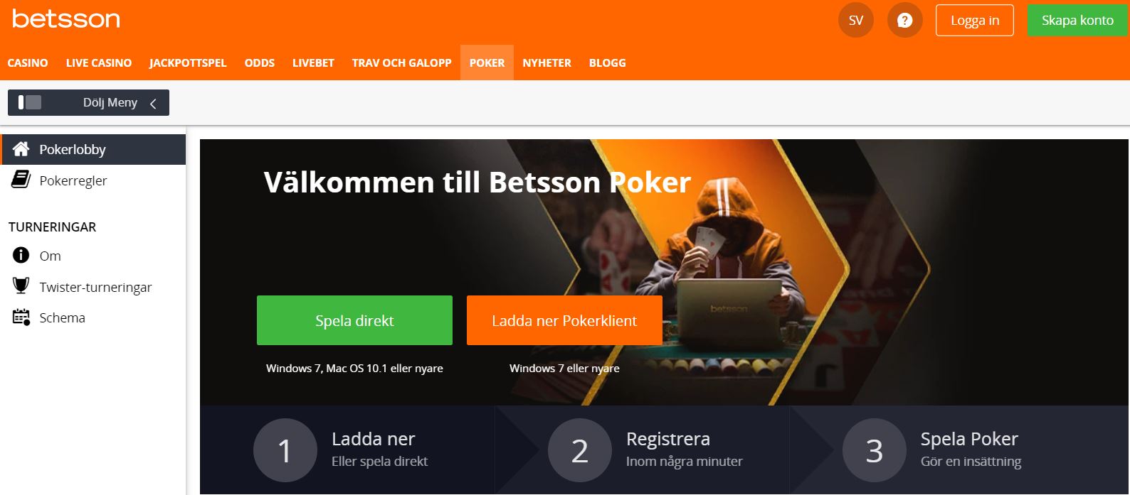 Betsson Poker Homepage