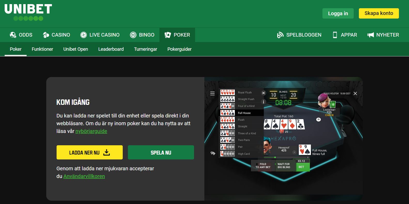 Unibet Poker Homepage