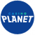 Casino planet logotyp blå cirkel med vit text