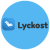 lyckost logotyp blå cirkel med svart text