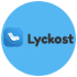 lyckost logotyp blå cirkel med svart text