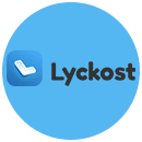 lyckost logotyp blå cirkel med svart text